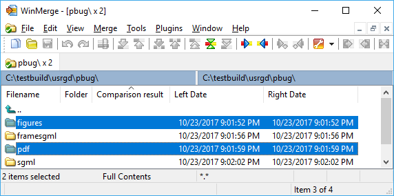Folder Compare window, two folders selected