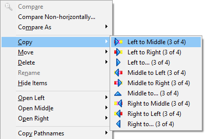 Menu contextuel de copie de la fen�tre de comparaison de dossiers