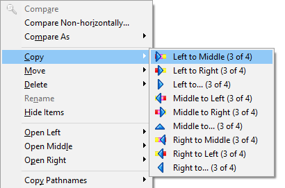 Folder Compare window Copy context menu