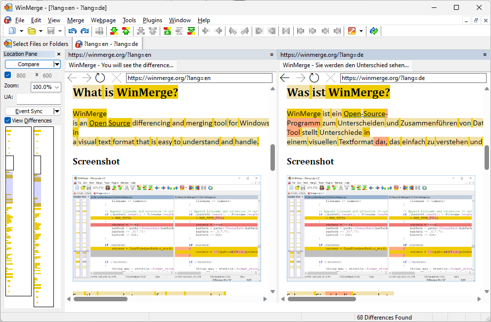 Webpage Compare window